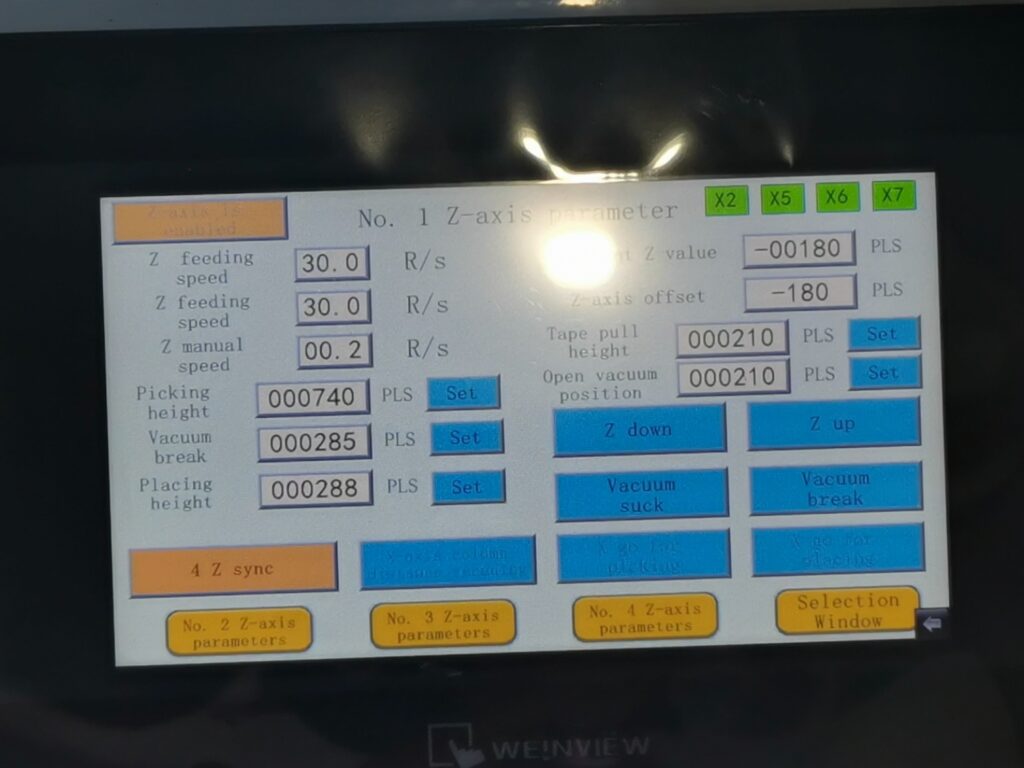 machine parameters settings